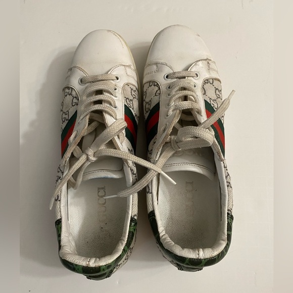 GUCCI SNEAKERS WHITE LEATHER and Canvas WITH GREEN/RED Women’s size 7 - Picture 9 of 11